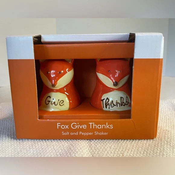 Salt and Pepper Shakers. Essential Home, Fox Give Thanks. New in box. - Picture 10 of 15